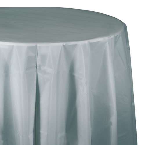 Creative Converting Shimmering Silver - Tablecover, 82" Rnd Plastic