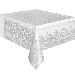 Unique White - Tablecover, 54x108 Plastic  - LACE