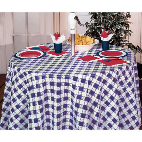 Creative Converting Blue Gingham - Tablecover, 82" OctyRound Plastic