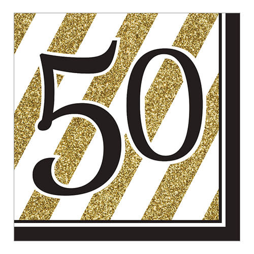 Creative Converting Black & Gold - "50" Napkins, Lunch