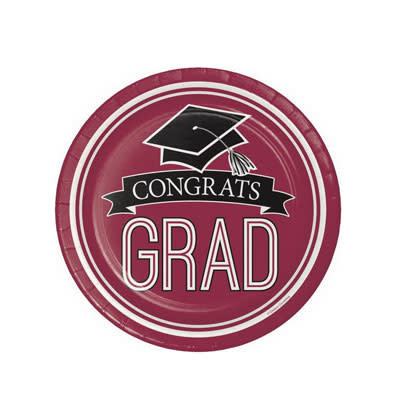 Creative Converting School Colors Graduation 7" Plates - Burgundy