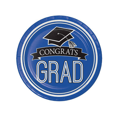 Creative Converting School Colors Graduation 9" Plates - Cobalt