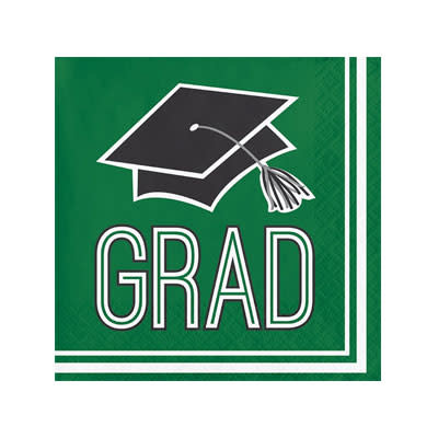 Creative Converting School Colors Graduation Beverage Napkins - Green