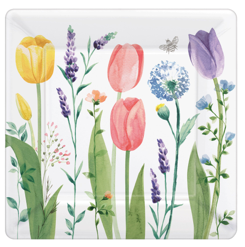 Tulip Garden Square Plates, 10"