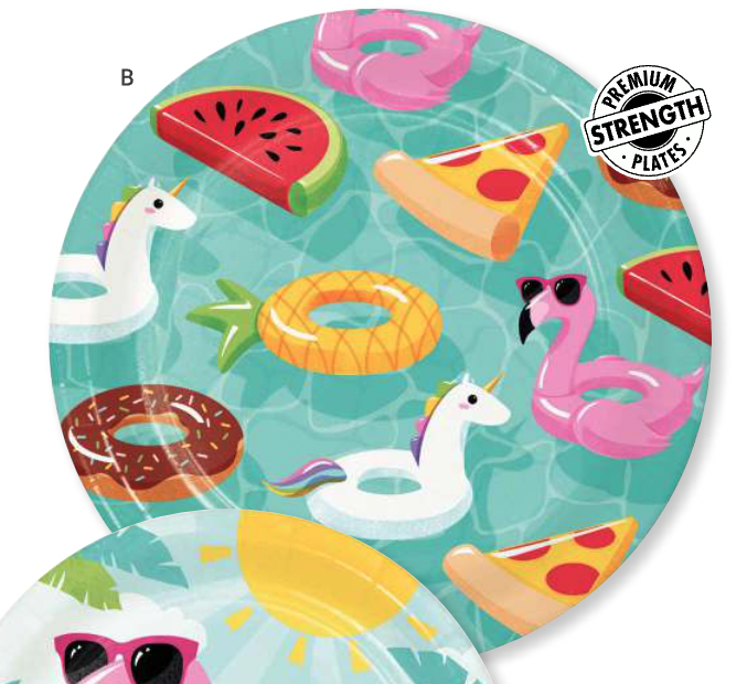 Creative Converting Holiday Pool Floats 9" Plates Watkins Party Store