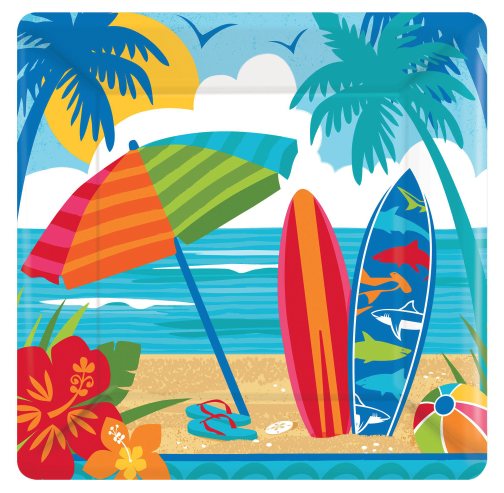 Amscan - Holiday Sun and Surf Square Plates, 7" - 18ct