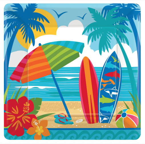 Amscan - Holiday Sun and Surf Square Plates, 10" - 18 ct