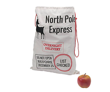 FUN EXPRESS Large Canvas Christmas Drawstring Bag.  16 x 21 inches