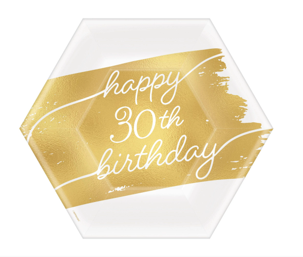 Golden Age Birthday 30th 7" Hexagon Metallic Plates