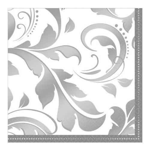 Silver Elegant Scroll - Napkins, Beverage (Clearance)