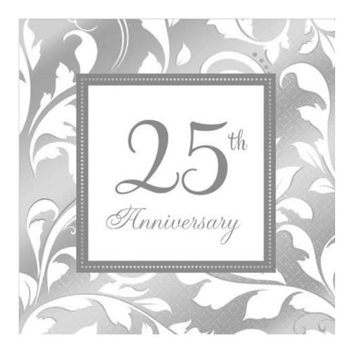 Silver Elegant Scroll - Napkins, Beverage 25th (Clearance)