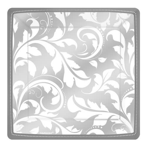 Silver Elegant Scroll - Plates, 7" Square (Clearance)
