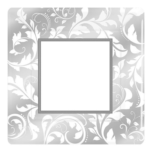 Silver Elegant Scroll - Plates, 10" Square (Clearance)