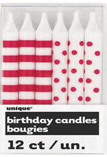 Unique Candles - Red Stripe/Polka Dot QTY: 12