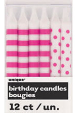 Unique Candles - Hot Pink Stripe/Polka Dot