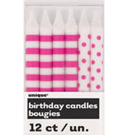 Unique Candles - Hot Pink Stripe/Polka Dot