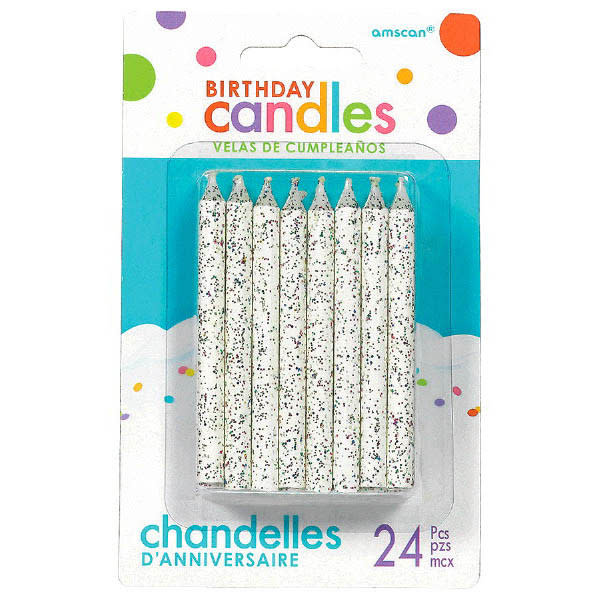 Candles - Large Spiral Glitter - White