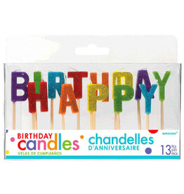 Happy Birthday Pick Glitter Candles - Primary