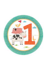 Barnyard Birthday Round Plates, 7" - 1st Birthday