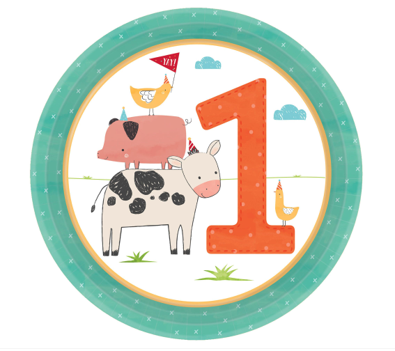 Barnyard Birthday Round Plates, 7" - 1st Birthday