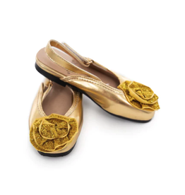 Little Adventures Gold Sparkle Shoes - Size 7/8 - Adjustable Strap