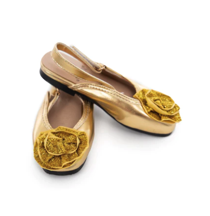 Little Adventures Gold Sparkle Shoes - Size 5/6 - Adjustable Strap
