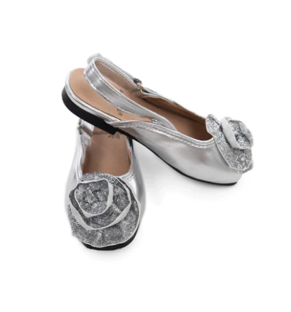 Little Adventures Silver Sparkle Shoes - Size 9/10 - Adjustable Strap