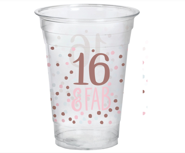 Sweet Sixteen Plastic Cups, 16 oz.