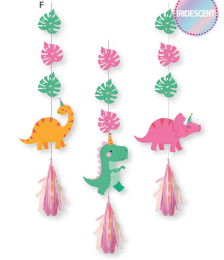 Creative Converting Girl Dino Party - Hanging Cutouts with Tassels