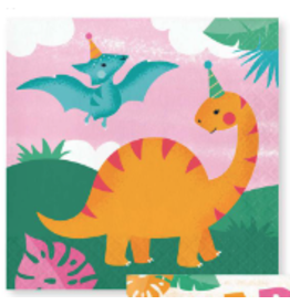 Creative Converting Girl Dino Party - Lunch Napkin