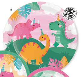 Creative Converting Girl Dino Party - 9" Plates