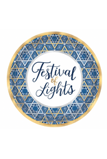 Amscan - Holiday Hanukkah Festival of Lights Round Metallic Plates, 7". 18ct