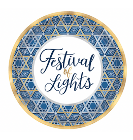 Amscan - Holiday Hanukkah Festival of Lights Round Metallic Plates, 7". 18ct