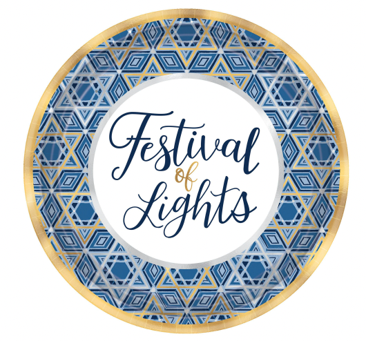 Amscan - Holiday Hanukkah Festival of Lights Round Metallic Plates, 7". 18ct