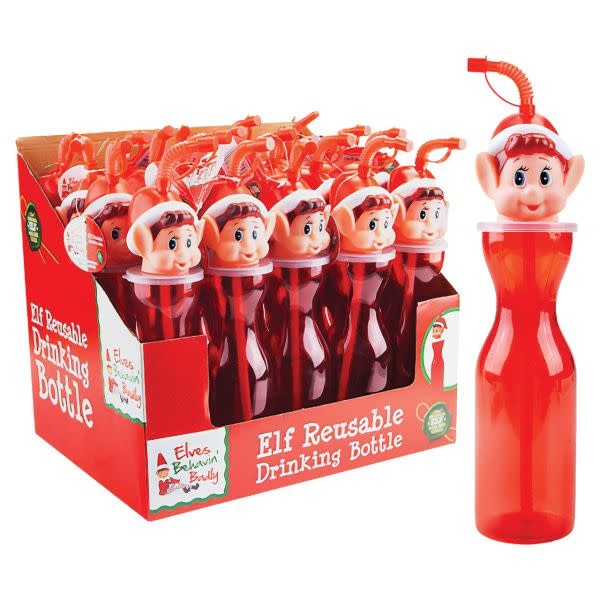 Kelli's Gifts Elves Behavin' Badly Plastic Water Bottle With Straw - 1 ct