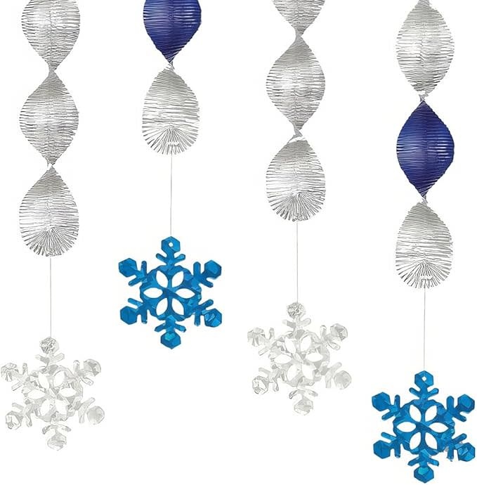 Unique Holiday Snowflake Foil Hanging Decorations  18"  4ct