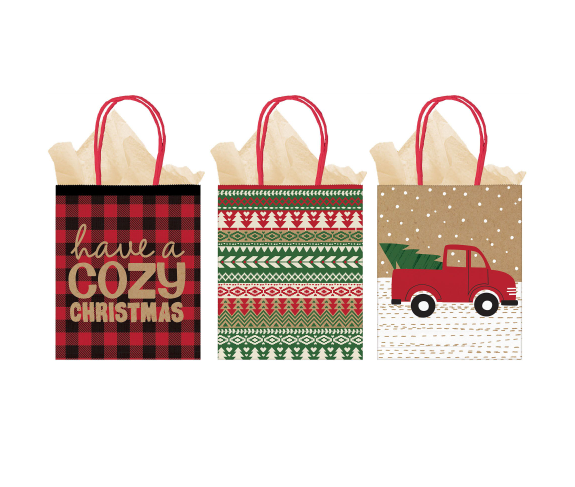 Amscan - Holiday Cozy Christmas Vertical Bags - Multi-Pack