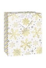 Unique Silver & Gold Holiday Snowflakes Medium Gift Bag - Foil Stamping