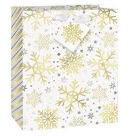 Unique Silver & Gold Holiday Snowflakes Medium Gift Bag - Foil Stamping