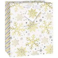 Unique Silver & Gold Holiday Snowflakes Medium Gift Bag - Foil Stamping