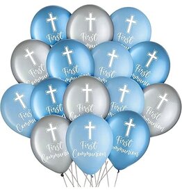 Communion Latex Balloon - Blue - 15 ct
