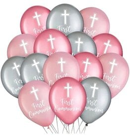 Communion Latex Balloon - Pink - 15 ct