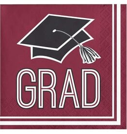 Creative Converting School Colors Graduation Beverage Napkins - Burgundy
