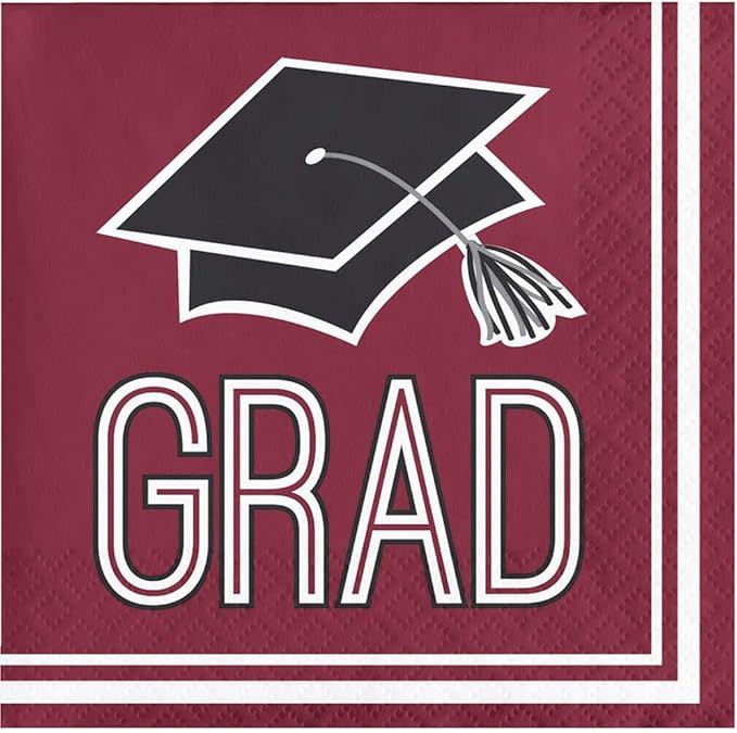 Creative Converting School Colors Graduation Beverage Napkins - Burgundy