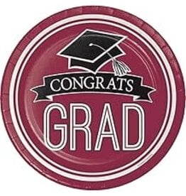 Creative Converting School Colors Graduation 9" Plate - Burgundy