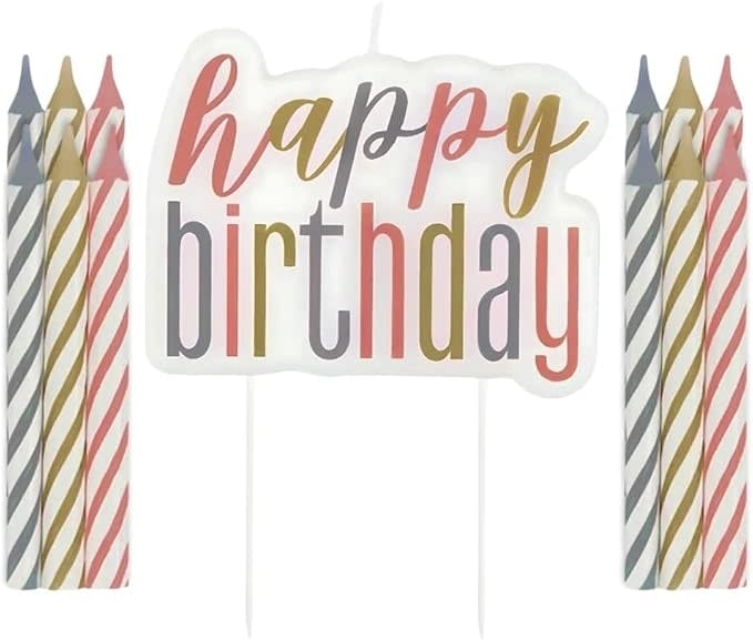 Unique Glitz Rose Gold "Happy Birthday" Pick Candle & Spiral Candle Set  13pc