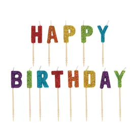 Unique Rainbow Glitter "Happy Birthday" Letter Pick Birthday Candles  13pc