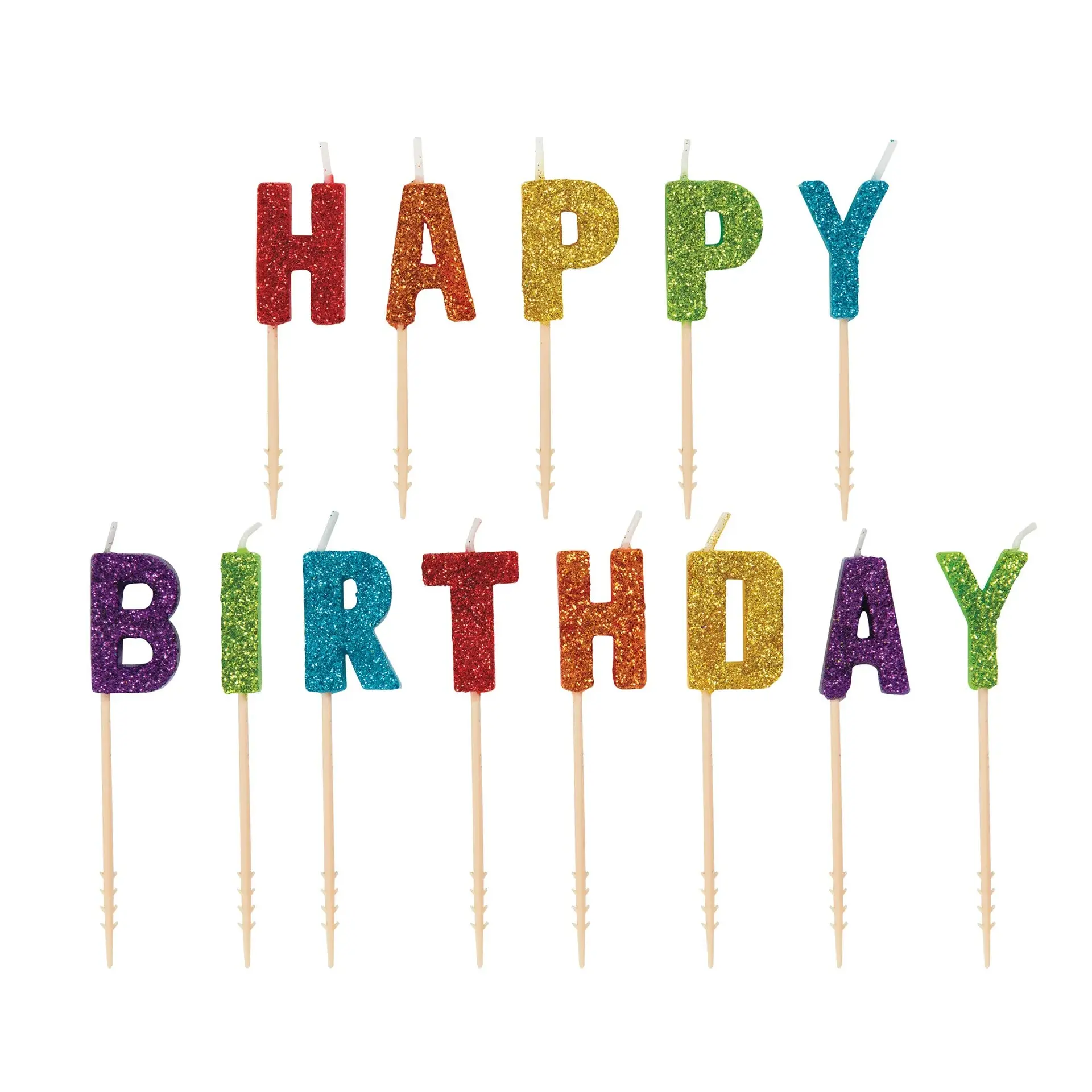 Unique Rainbow Glitter "Happy Birthday" Letter Pick Birthday Candles  13pc