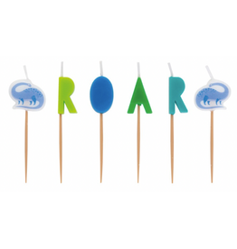 Unique Blue & Green "Roar" Dinosaur Pick Birthday Candles 6ct