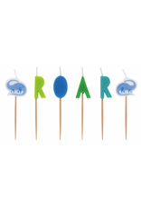 Unique Blue & Green "Roar" Dinosaur Pick Birthday Candles 6ct